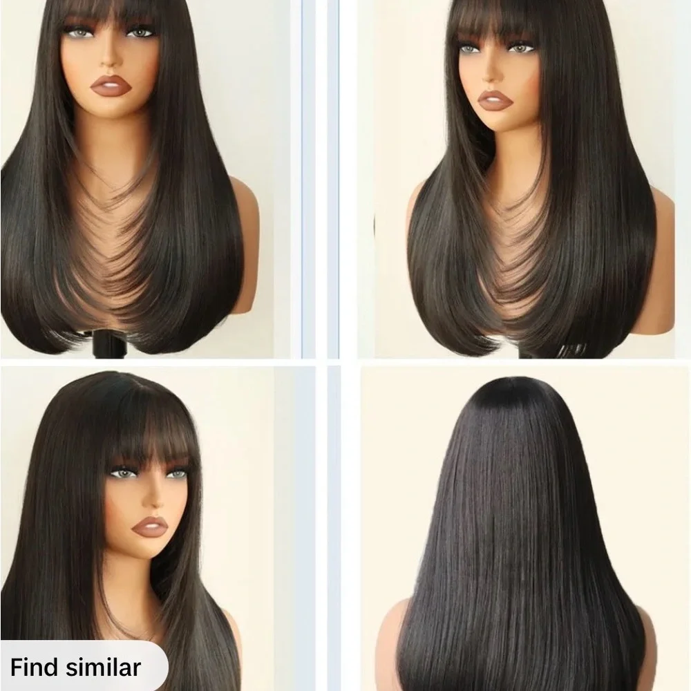 Natural Black Straight Women's Wig with Bangs and Layers